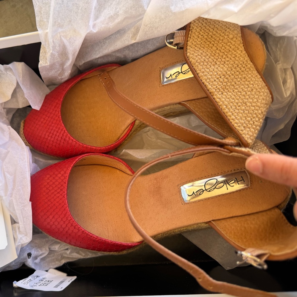 Halogen Red and Tan Heeled Sandals